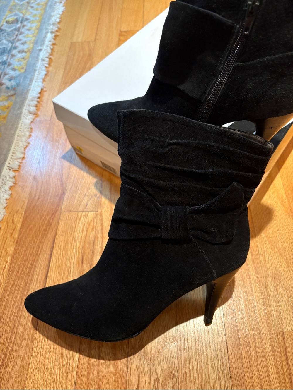 Nine West Black Suede Bow Accent Ankle Boots